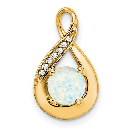 14k Yellow Gold Teardrop Pendant with Round Opal and Diamond Accents for Women