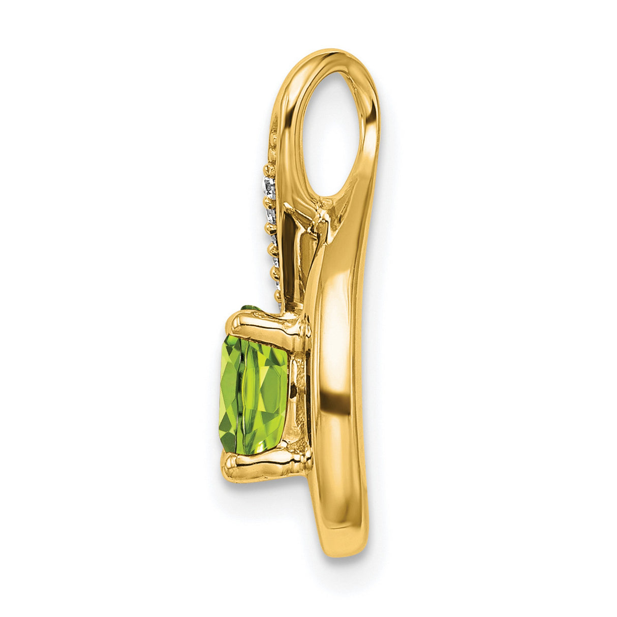 14k Yellow Gold Teardrop Infinity Pendant with Peridot and Diamond Accents