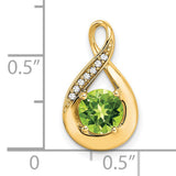 14k Yellow Gold Teardrop Infinity Pendant with Peridot and Diamond Accents