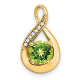 14k Yellow Gold Teardrop Infinity Pendant with Peridot and Diamond Accents