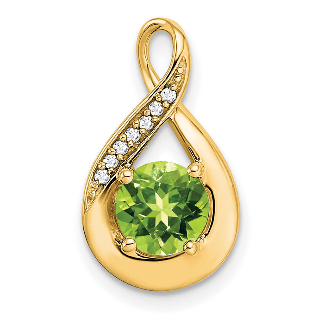 14k Yellow Gold Teardrop Infinity Pendant with Peridot and Diamond Accents