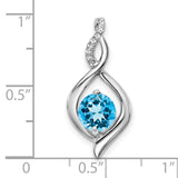 14k White Gold Pendant with Swiss Blue Topaz and Diamond Accented Swirl Design