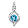 14k White Gold Pendant with Swiss Blue Topaz and Diamond Accented Swirl Design