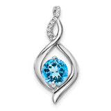 14k White Gold Pendant with Swiss Blue Topaz and Diamond Accented Swirl Design