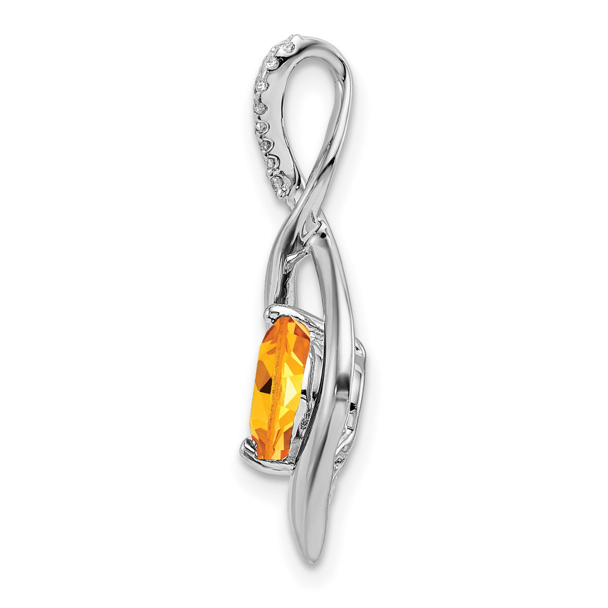 14k White Gold Infinity Pendant with Citrine and Diamond Accents, Swirl Design