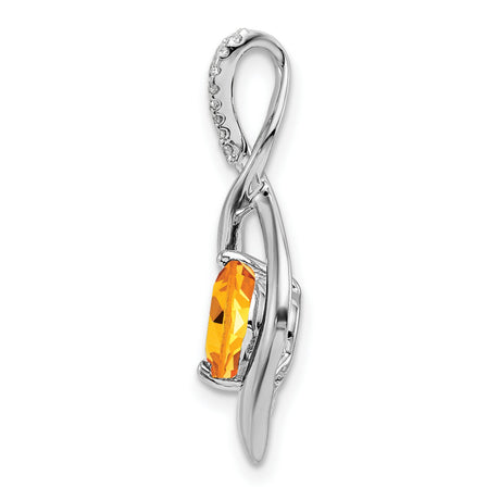 14k White Gold Infinity Pendant with Citrine and Diamond Accents, Swirl Design