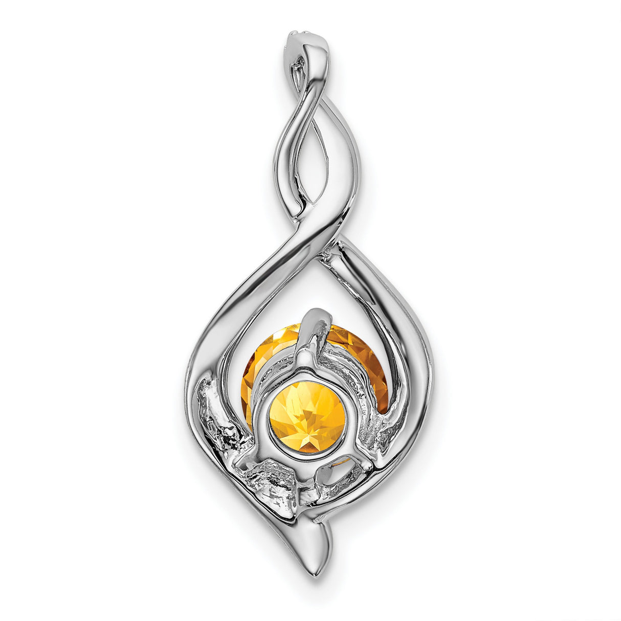 14k White Gold Infinity Pendant with Citrine and Diamond Accents, Swirl Design