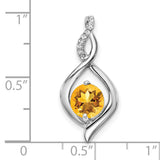 14k White Gold Infinity Pendant with Citrine and Diamond Accents, Swirl Design