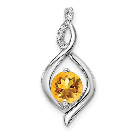 14k White Gold Infinity Pendant with Citrine and Diamond Accents, Swirl Design