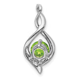 14k White Gold Pendant with Round Peridot and Diamond Swirl Accent Twist Design