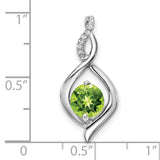 14k White Gold Pendant with Round Peridot and Diamond Swirl Accent Twist Design