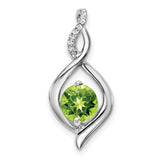 14k White Gold Pendant with Round Peridot and Diamond Swirl Accent Twist Design