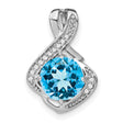 14k White Gold Pendant with Swiss Blue Topaz and Diamond Accents in Swirl Design
