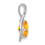 14k White Gold Pendant with Round Citrine and Diamond Accents, Modern Flowing Design
