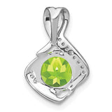 14k White Gold Pendant with Peridot and Diamond Accents, Swirl Design, August Birthstone Jewelry