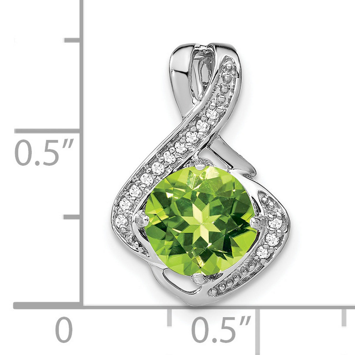 14k White Gold Pendant with Peridot and Diamond Accents, Swirl Design, August Birthstone Jewelry