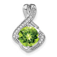14k White Gold Pendant with Peridot and Diamond Accents, Swirl Design, August Birthstone Jewelry