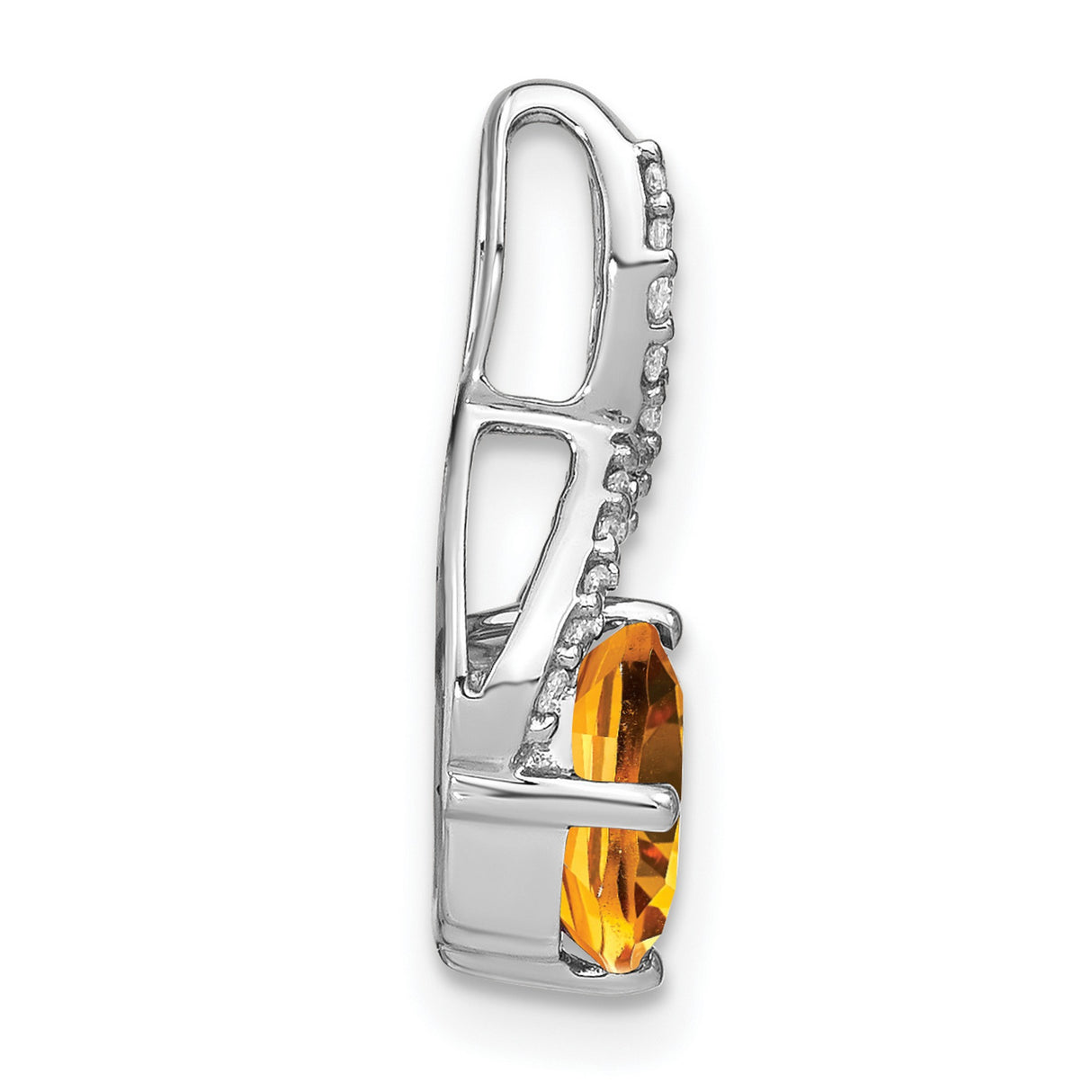 14k White Gold Infinity Pendant with Cushion Cut Citrine and Diamond Accents