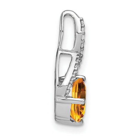 14k White Gold Infinity Pendant with Cushion Cut Citrine and Diamond Accents
