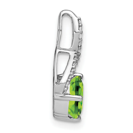 14k White Gold Infinity Pendant with Cushion Cut Peridot and Diamond Accents
