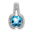 14k White Gold Pendant with Cushion Cut Swiss Blue Topaz and Diamond Halo