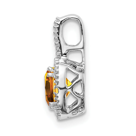 14k White Gold Pendant with Cushion Cut Citrine and Diamond Accents, Horseshoe Charm Design