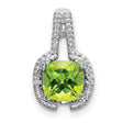 14k White Gold Pendant with Cushion Cut Peridot and Diamond Halo Accent