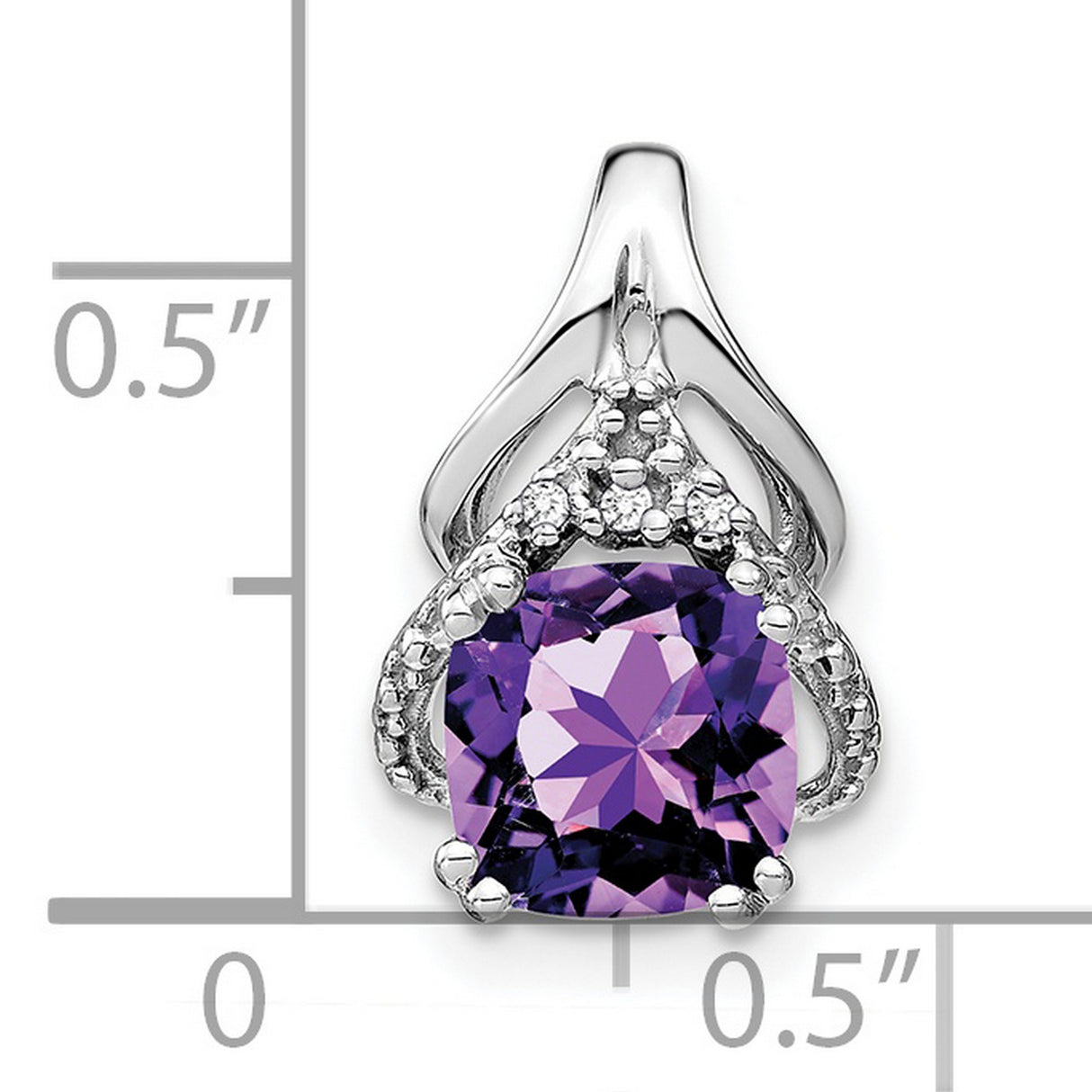 14k White Gold Pendant with Cushion Cut Amethyst and Diamonds, Vintage Inspired Design