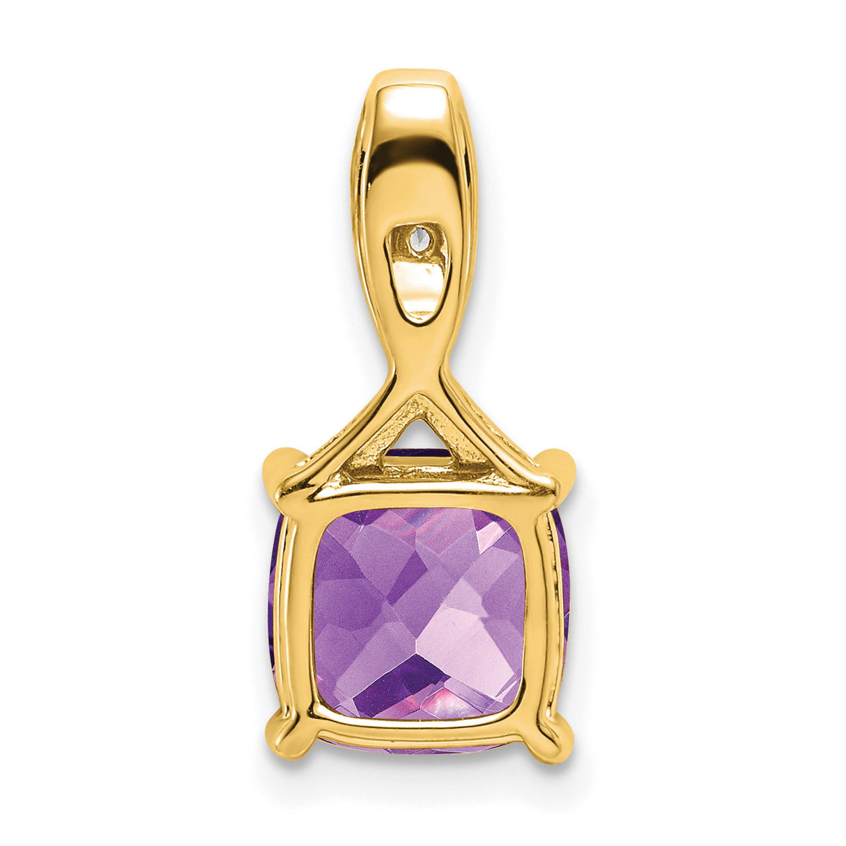 14k Yellow Gold Pendant with Cushion Cut Amethyst and Diamond Accents for Women