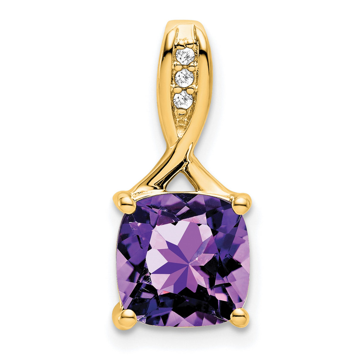 14k Yellow Gold Pendant with Cushion Cut Amethyst and Diamond Accents for Women