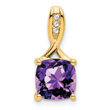 14k Yellow Gold Pendant with Cushion Cut Amethyst and Diamond Accents for Women