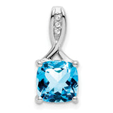 14k White Gold Pendant with Cushion Cut Swiss Blue Topaz and Diamond Accent Bail