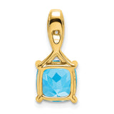 14k Yellow Gold Pendant with Cushion Cut Swiss Blue Topaz and Diamond Bail