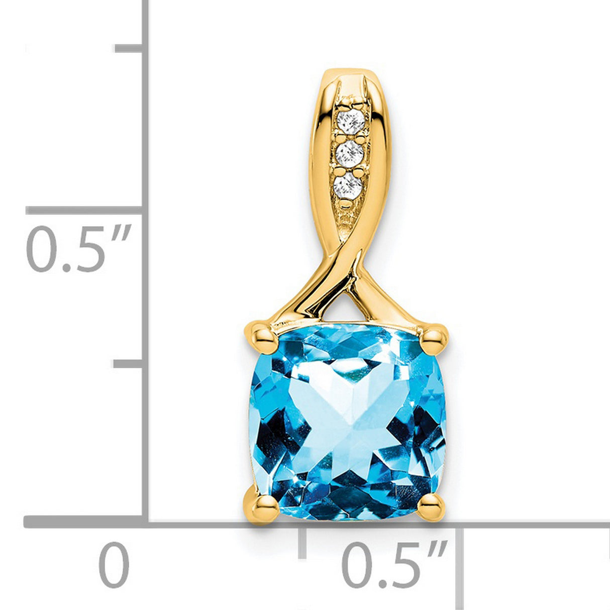 14k Yellow Gold Pendant with Cushion Cut Swiss Blue Topaz and Diamond Bail
