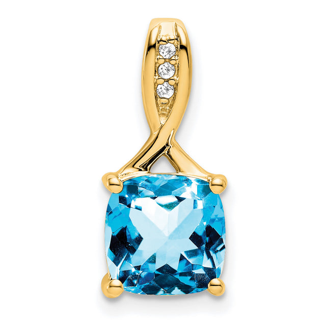 14k Yellow Gold Pendant with Cushion Cut Swiss Blue Topaz and Diamond Bail