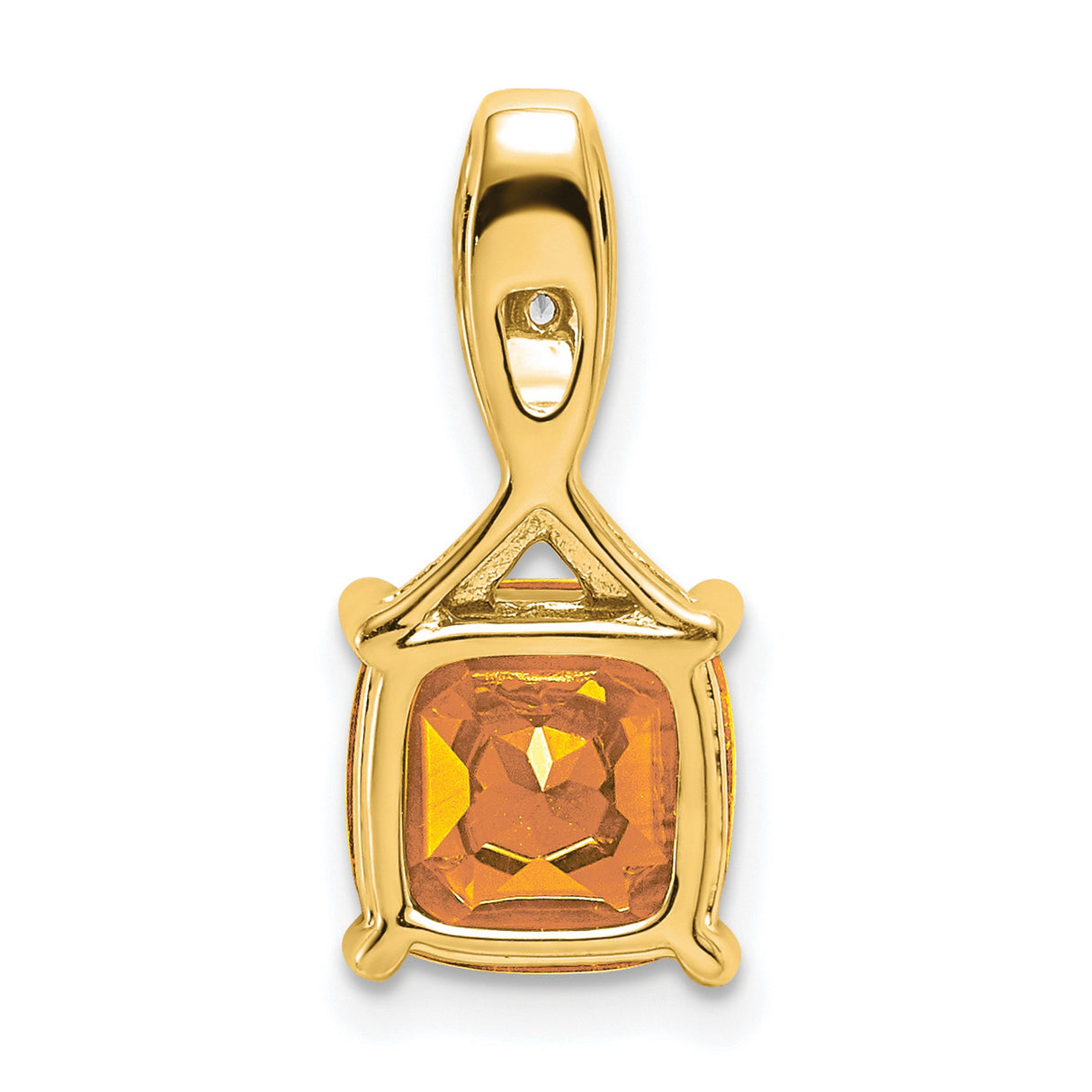 14k Yellow Gold Pendant with Cushion Cut Citrine, Star Facet Design, Diamond Accents
