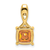 14k Yellow Gold Pendant with Cushion Cut Citrine, Star Facet Design, Diamond Accents