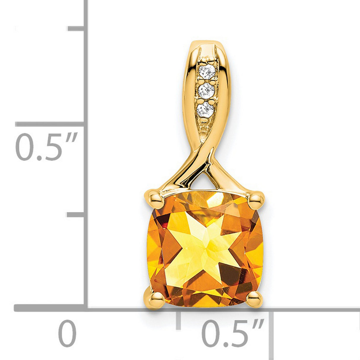 14k Yellow Gold Pendant with Cushion Cut Citrine, Star Facet Design, Diamond Accents