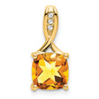 14k Yellow Gold Pendant with Cushion Cut Citrine, Star Facet Design, Diamond Accents