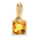 14k Yellow Gold Pendant with Cushion Cut Citrine, Star Facet Design, Diamond Accents