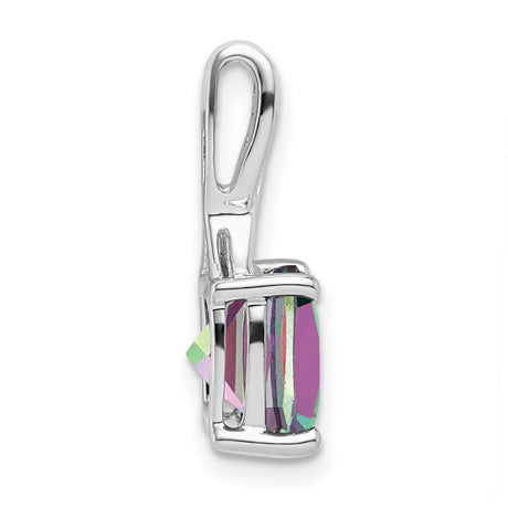 14k White Gold Pendant with Cushion Cut Mystic Fire Topaz and Diamond Accents, Twisted Bail Design