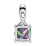 14k White Gold Pendant with Cushion Cut Mystic Fire Topaz and Diamond Accents, Twisted Bail Design