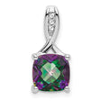 14k White Gold Pendant with Cushion Cut Mystic Fire Topaz and Diamond Accents, Twisted Bail Design