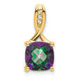 14k Yellow Gold Pendant with Cushion Cut Mystic Fire Topaz and Diamond Accents, Twisted Bail Design