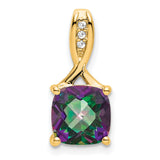 14k Yellow Gold Pendant with Cushion Cut Mystic Fire Topaz and Diamond Accents, Twisted Bail Design