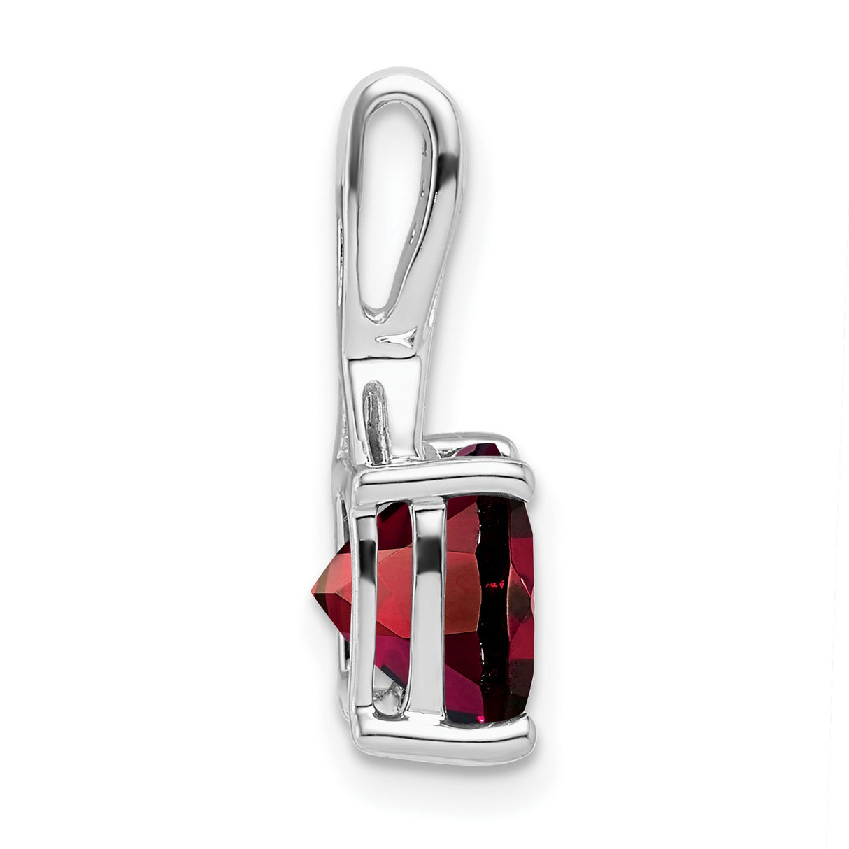 Cushion Garnet and Diamond Charm Pendant in Real 14k White Gold