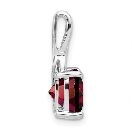 Cushion Garnet and Diamond Charm Pendant in Real 14k White Gold