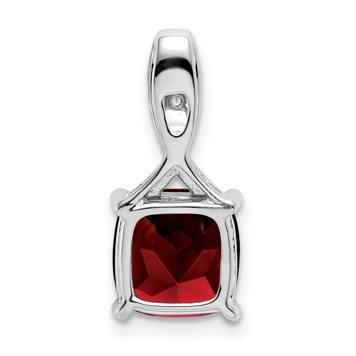 Cushion Garnet and Diamond Charm Pendant in Real 14k White Gold