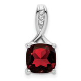 Cushion Garnet and Diamond Charm Pendant in Real 14k White Gold
