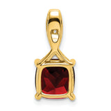 14k Yellow Gold Garnet Pendant with Diamond Accents, Cushion Cut, Crisscross Bail, January Birthstone